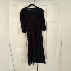 Zara Black Long Sleeve Eyelet Dress